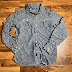 Gap Denim Girls Button-Up Shirt Blue‎ Large Long Sleeve Patch Chest Pockets